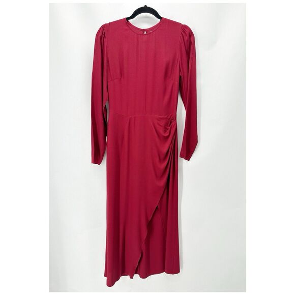 Reformation Celeste Dress Womens 4 Sheath Tulip Slit Midi Red Draped Glam City - Picture 2 of 12